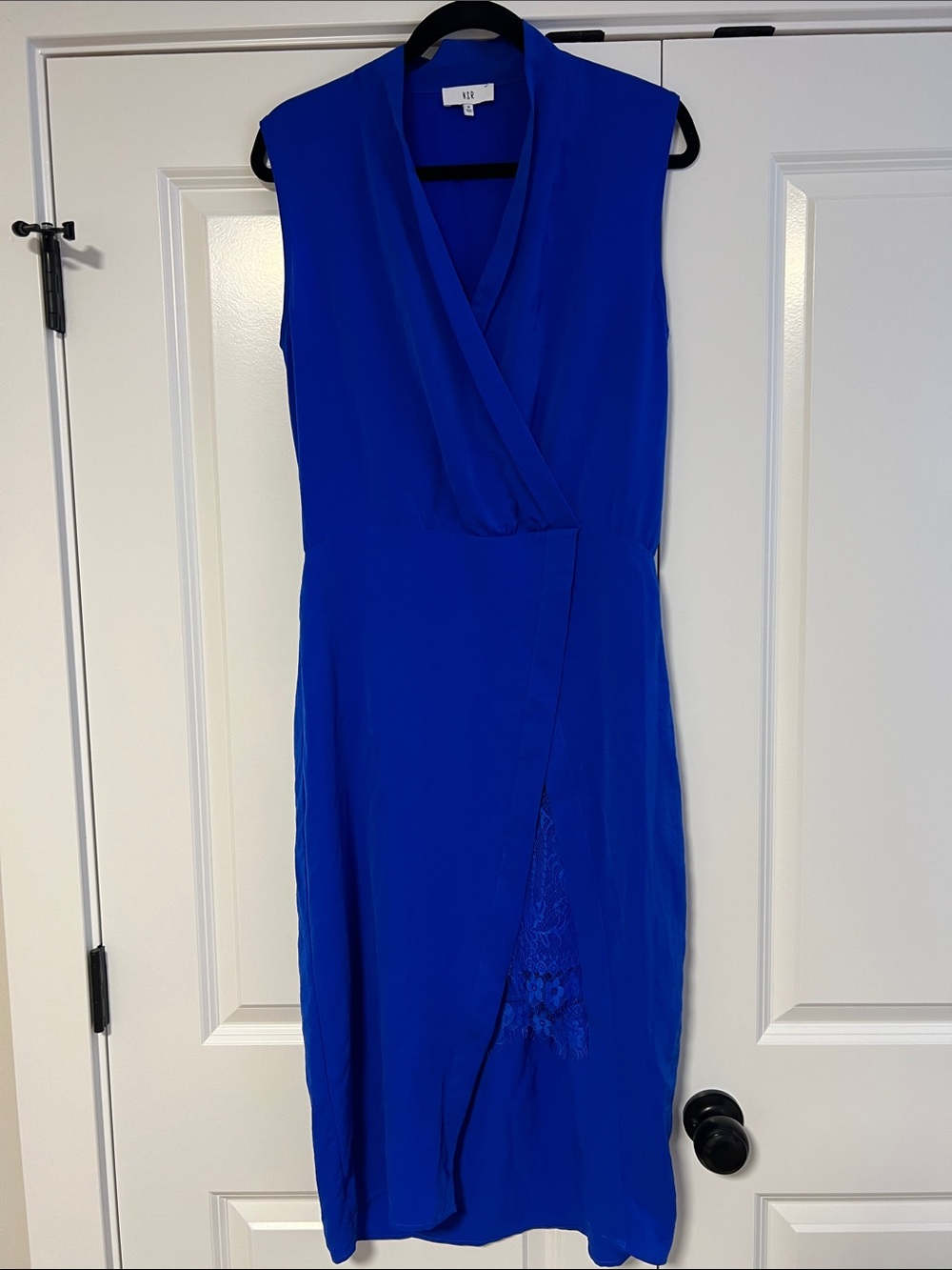 NSR Cobalt Blue Sleeveless Faux-Wrap Midi Dress